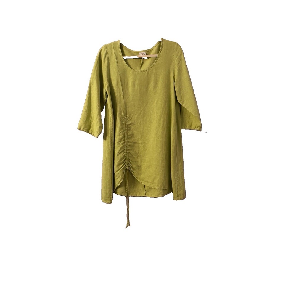 Asymmetrical 100% Linen Blouse Top Womens XS Lagenlook Tunic Coastal Boho Artsy